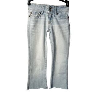 ABERCROMBIE & FITCH Girls Jeans Size 10 Blue Light Wash Straight Raw Hem Stretch